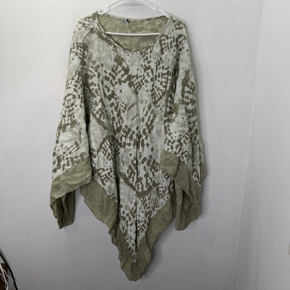 ELENA BALDI Poncho 100% Linen Caftan One Size Made in Italy Lagenlook Coastal